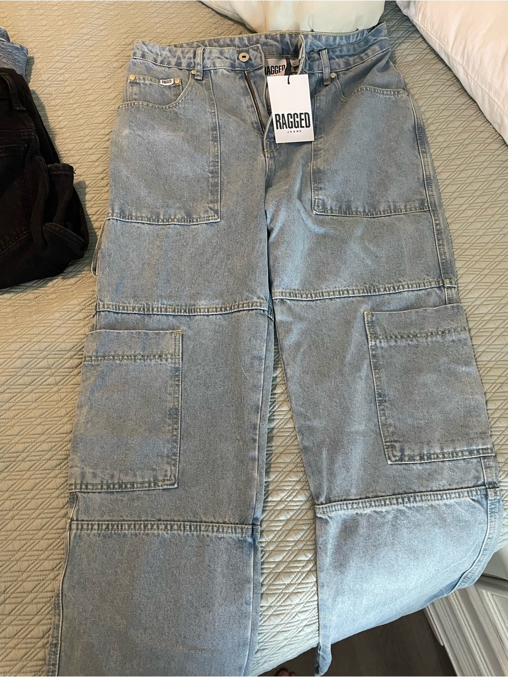 The Ragged Priest Light Blue Wide-Leg Patch Pocket Jeans